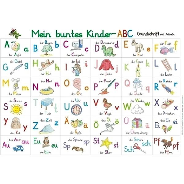 Mein buntes Kinder-ABC Grundschrift mit Artikeln Lernposter DIN A4 laminiert, E&Z-Verlag GmbH
