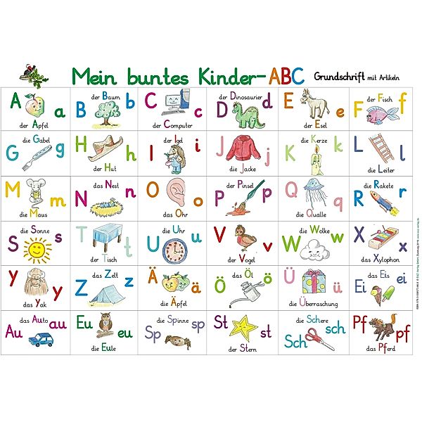Mein buntes Kinder-ABC Grundschrift mit Artikeln Lernposter DIN A3 laminiert, E&Z-Verlag GmbH