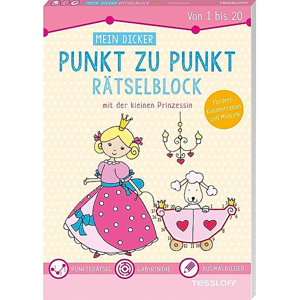 Mein dicker Punkt zu Punkt Rätselblock mit der kleinen Prinzessin. Von 1 bis 20