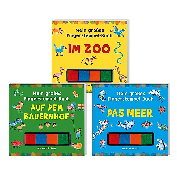 Mein grosses Fingerstempel-Set 3 Bd. - Das Meer, Im Zoo, Auf dem Bauernhof, Irene Brischnik, Hauke Kock, Ann Cathrin Raab