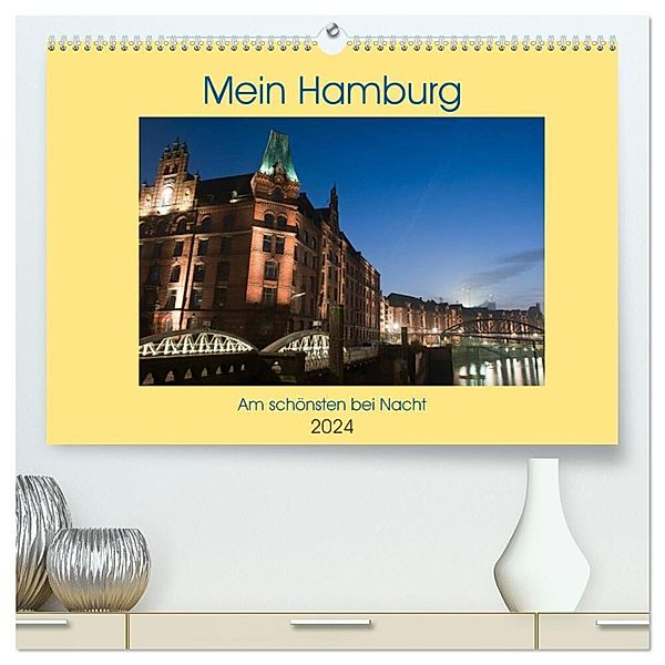 Mein Hamburg - Am schönsten bei Nacht (hochwertiger Premium Wandkalender 2024 DIN A2 quer), Kunstdruck in Hochglanz, Borg Enders