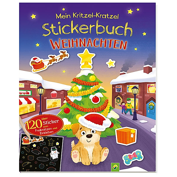 Mein Kritzel-Kratzel-Stickerbuch Weihnachten mit Bambus-Stick