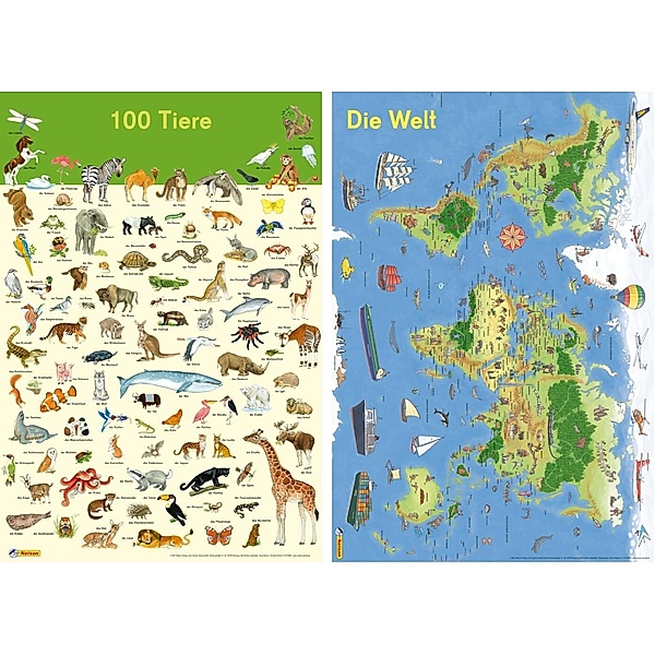 Mein Lernposter: 100 Tiere / Die Welt, 2 Poster