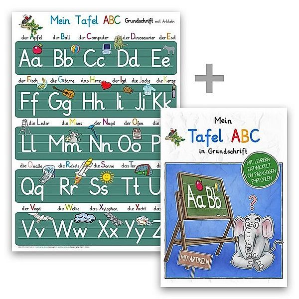 Mein Tafel-ABC / Mein Tafel-ABC Grundschrift mit Artikeln Lernposter DIN A4 + Schreiblernheft DIN A5, 2 Teile, E&Z-Verlag GmbH