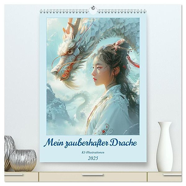 Mein zauberhafter Drache - KI-Illustrationen (hochwertiger Premium Wandkalender 2025 DIN A2 hoch), Kunstdruck in Hochglanz, Calvendo, Liselotte Brunner-Klaus