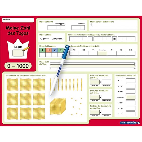 Meine Zahl des Tages 0-1000 - wiederbeschreibbare Lerntafel mit Stift - Mathematik, Katrin Langhans