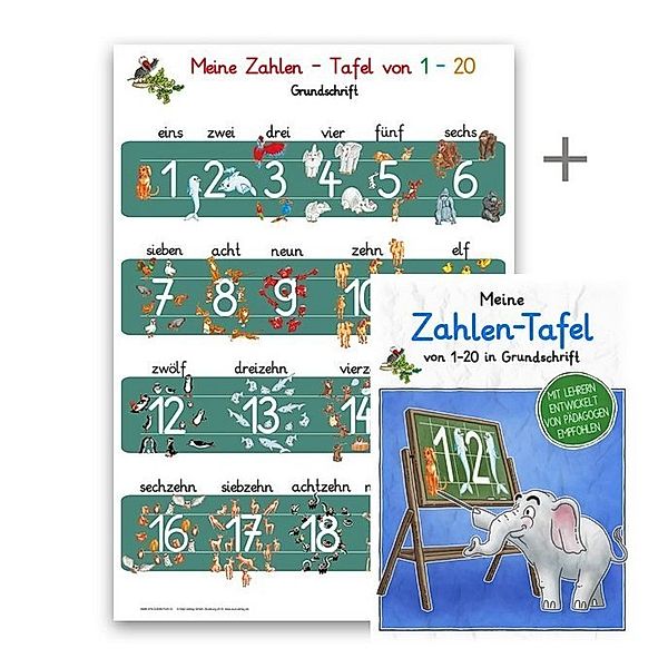 Meine Zahlen-Tafel von 1-20 / Meine Zahlen-Tafel von 1-20 Lernposter DIN A4 laminiert + Schreiblernheft DIN A5, 2 Teile, E&Z-Verlag GmbH