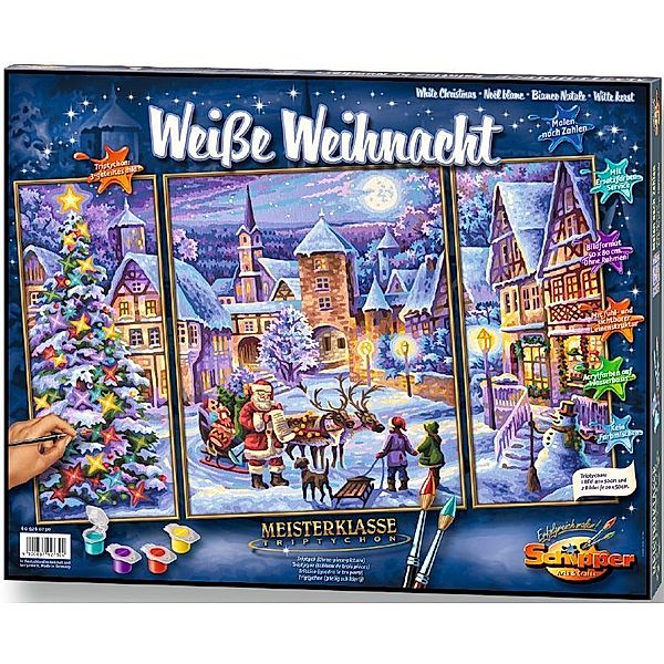 Noris Spiele, Schipper Meisterklasse Triptychon, Malen nach Zahlen (Mal-Sets) - Weiße Weihnacht