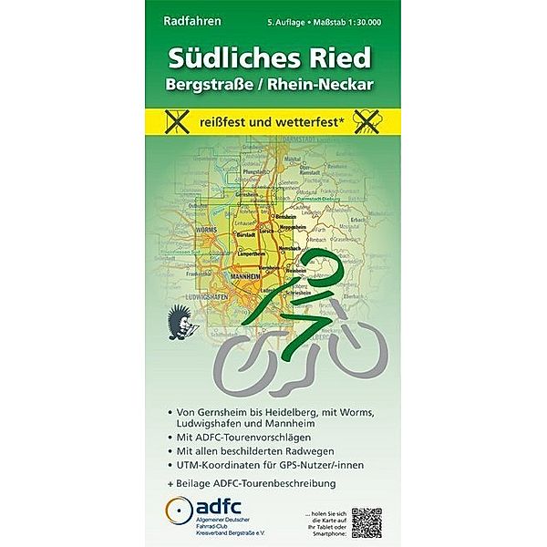 MeKi-Radwanderkarten mit ADFC-Tourenvorschlägen / MeKi-Radwanderkarten mit ADFC-Tourenvorschlägen - Radfahren - Südliches Ried / Bergstraße / Rhein-Neckar, 1:30.000, Michael Messer