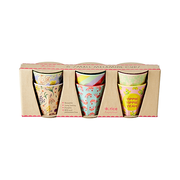 rice Melamin-Becher YIPPIE YIPPIE YEAH PRINT - SMALL 6er-Pack in bunt