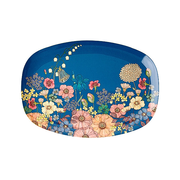 rice Melamin-Servierteller FLOWER COLLAGE in blau