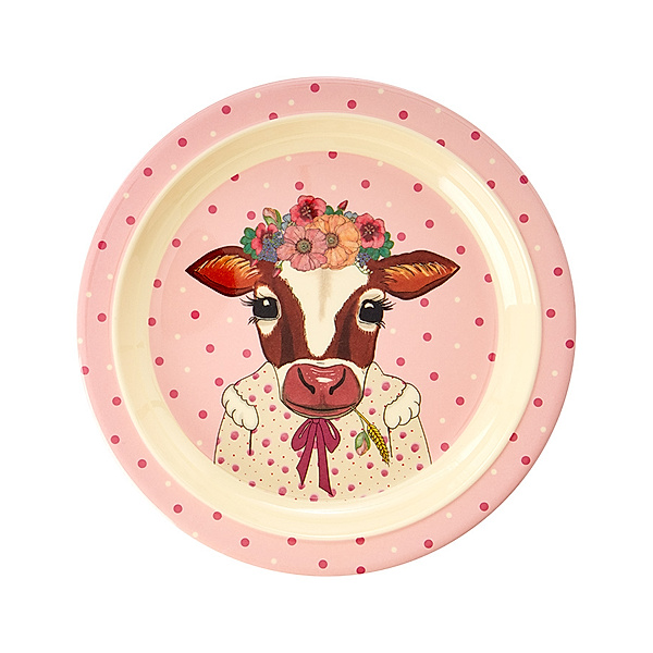 rice Melamin-Teller FARM ANIMALS – KUH in rosa/beige