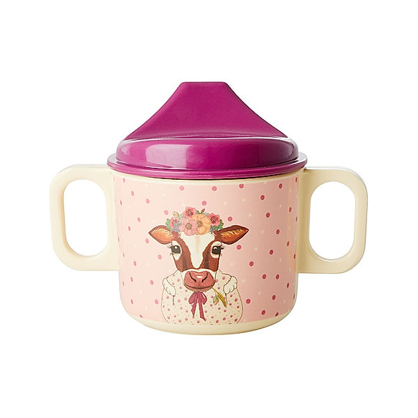 rice Melamin-Trinklernbecher FARM ANIMALS – KUH in rosa/beige