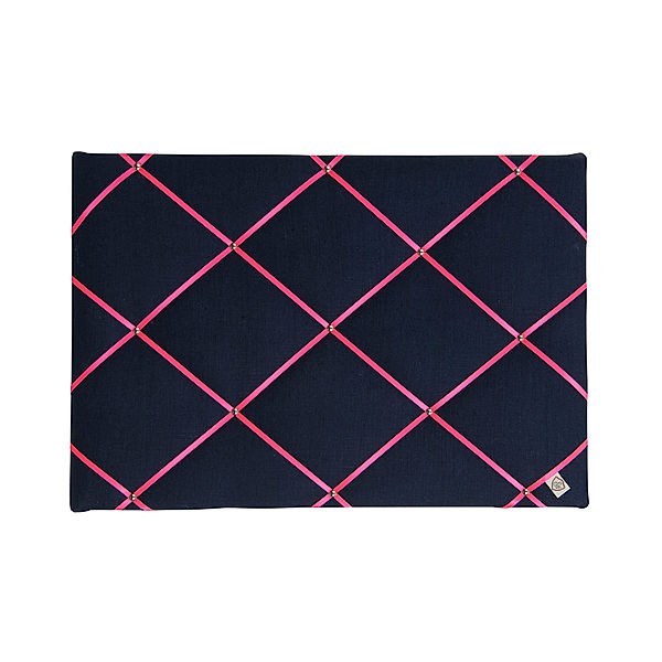 paula & ferdinand Memoboard LEINEN oxfordblau (Farbe: Satinband neon pink)