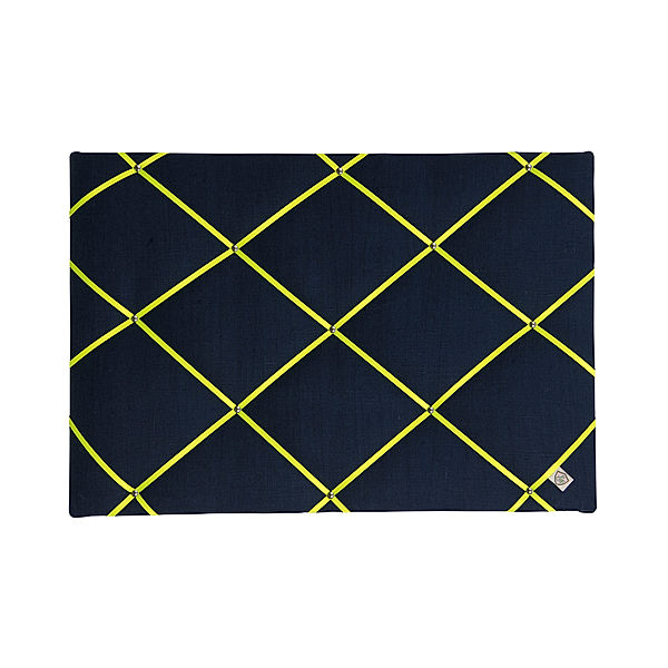 paula & ferdinand Memoboard LEINEN oxfordblau (Farbe: Satinband neon gelb)