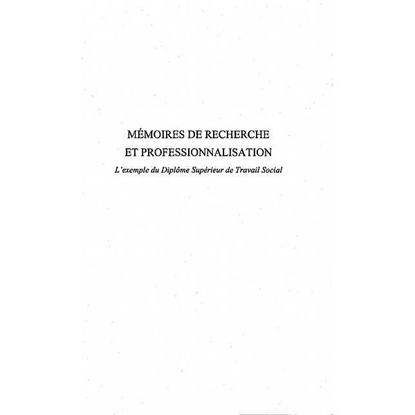 Memoires de recherche et professionnalisation / Hors-collection, Collectif