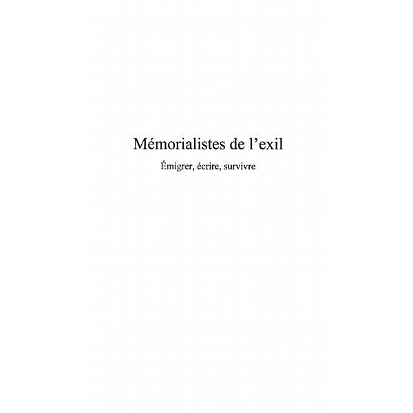 Memorialistes de l'exil / Hors-collection, Collectif