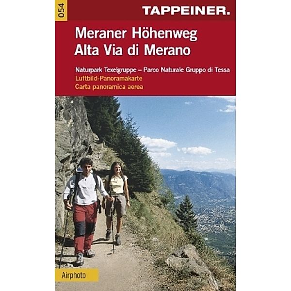 Meraner Höhenweg, Luftbild-Panoramakarte. Alta Via di Merano, Carta panoramica aera