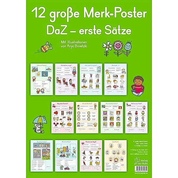 Merk-Poster DaZ - erste Sätze, 12 farbige DIN-A2-Poster, Redaktionsteam Verlag an der Ruhr
