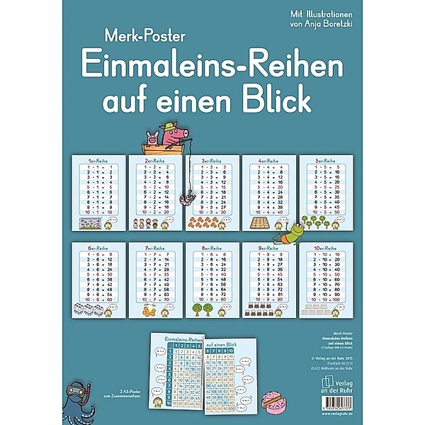 Merk-Poster - Einmaleins-Reihen auf einen Blick, 12 farbige Poster DIN A3, Redaktionsteam Verlag an der Ruhr