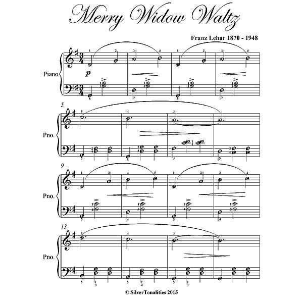 Merry Widow Waltz Elementary Piano Sheet Music, Franz Lehar