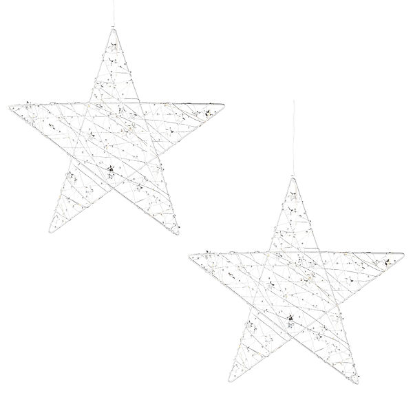 Metalldraht Stern mit Ministernchen, 2er-Set, 15 LEDs (Farbe: silber)