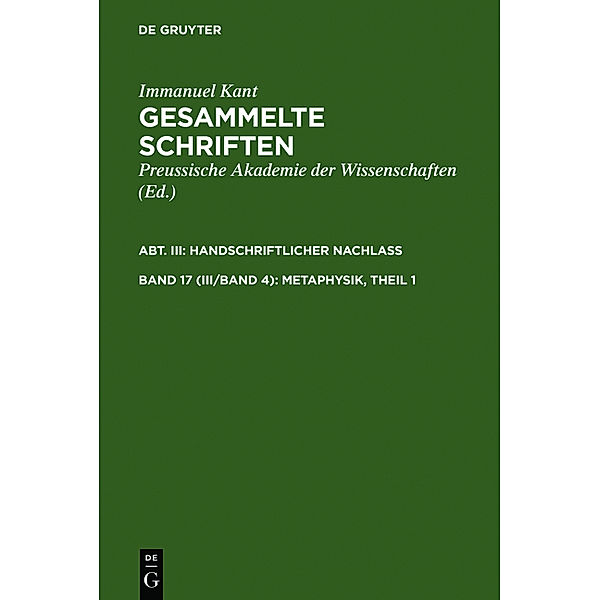 Metaphysik, Theil 1.Hälfte.1, Immanuel Kant