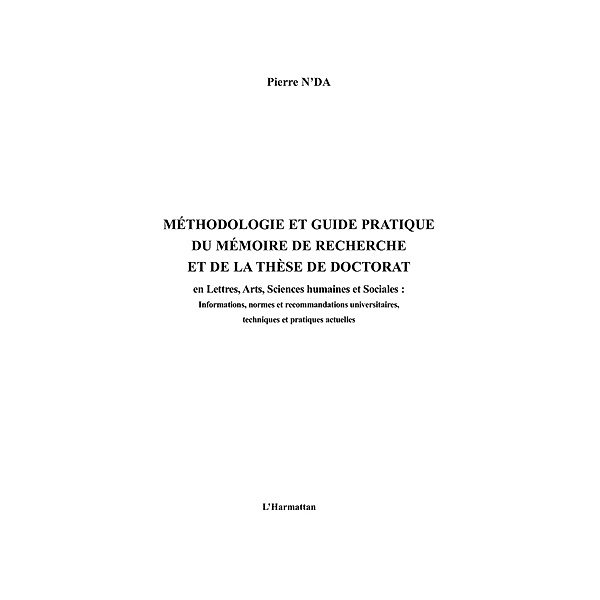 Methodologie et guide pratiquedu memoir / Hors-collection, N'Da Pierre