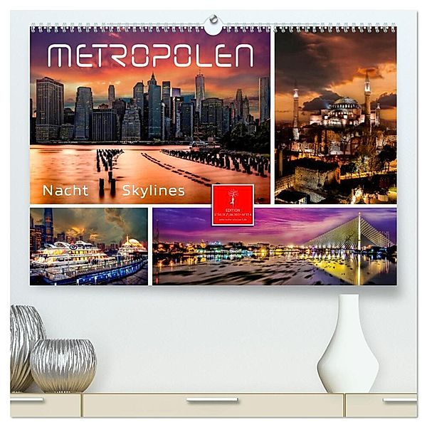 Metropolen - Nacht Skylines (hochwertiger Premium Wandkalender 2024 DIN A2 quer), Kunstdruck in Hochglanz, Peter Roder