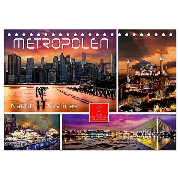 Metropolen - Nacht Skylines (Tischkalender 2024 DIN A5 quer), CALVENDO Monatskalender, Peter Roder