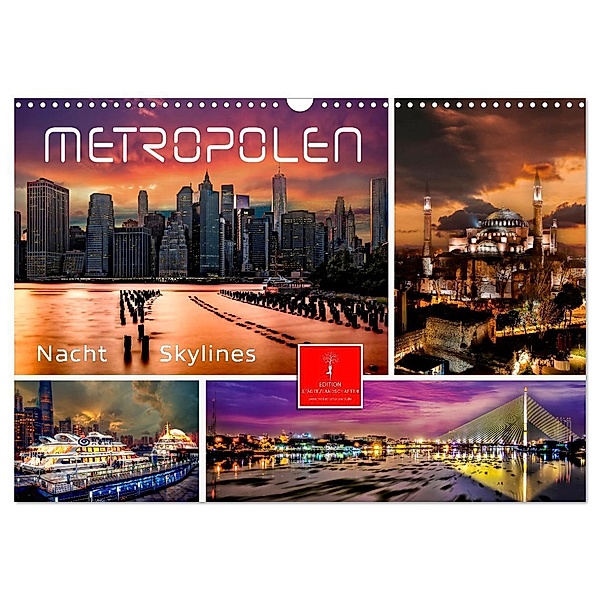 Metropolen - Nacht Skylines (Wandkalender 2024 DIN A3 quer), CALVENDO Monatskalender, Peter Roder