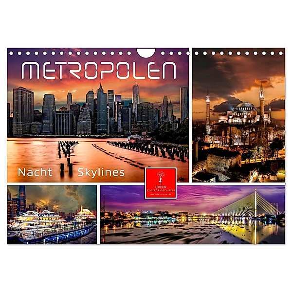 Metropolen - Nacht Skylines (Wandkalender 2024 DIN A4 quer), CALVENDO Monatskalender, Peter Roder