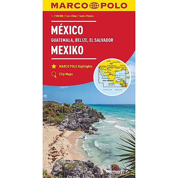 Mexico Marco Polo Map, Guatemala, Belize, El Salvador 1:2,5 Mio. MARCO POLO Kontinentalkarte Mexiko