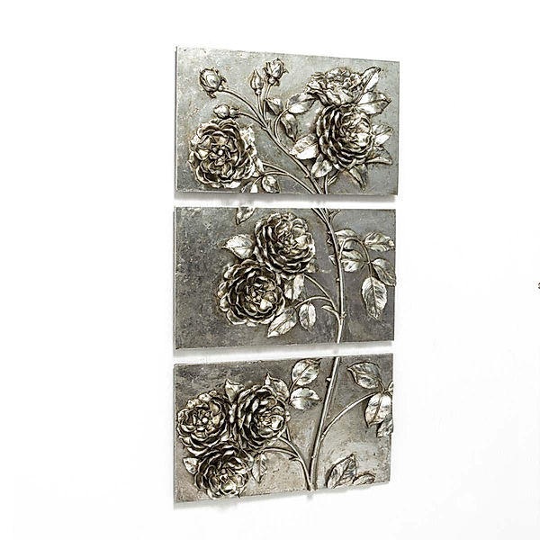 MIAVILLA Bilder-Set, 3-tlg. Silver Flower Silberfarben