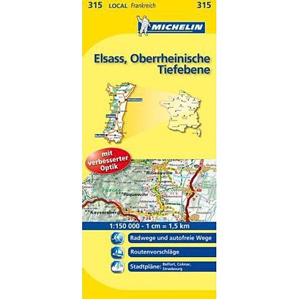 Michelin Karte Elsass, Oberrheinische Tiefebene. Bas-Rhin, Haut-Rhin, Territoire de Belfort