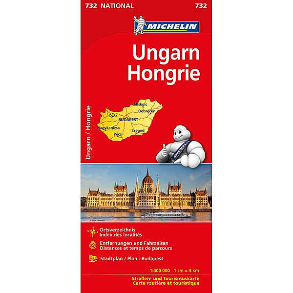 MICHELIN Nationalkarten / Michelin Karte Ungarn. Hongrie