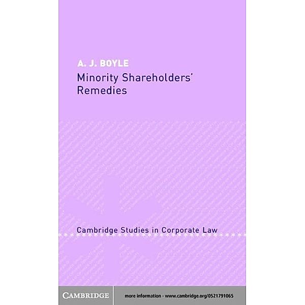 Minority Shareholders' Remedies, A. J. Boyle