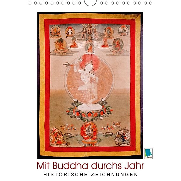 Mit Buddha durchs Jahr: historische Zeichnungen (Wandkalender 2018 DIN A4 hoch), CALVENDO