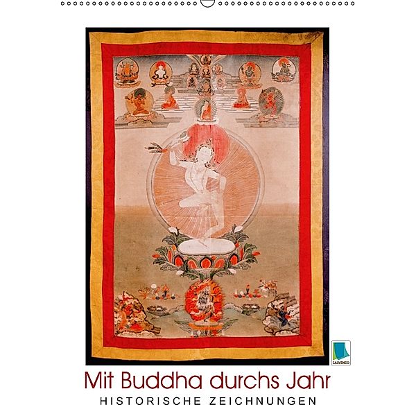 Mit Buddha durchs Jahr: historische Zeichnungen (Wandkalender 2018 DIN A2 hoch), CALVENDO