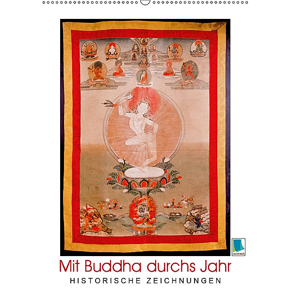 Mit Buddha durchs Jahr: historische Zeichnungen (Wandkalender 2019 DIN A2 hoch), CALVENDO