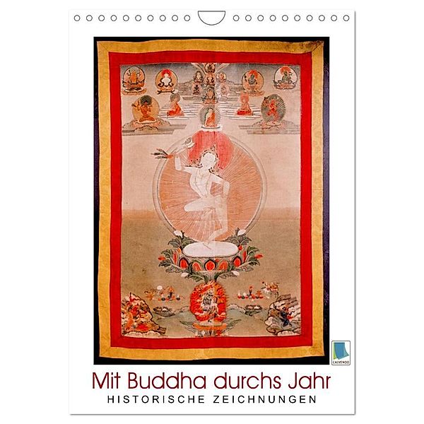 Mit Buddha durchs Jahr: historische Zeichnungen (Wandkalender 2024 DIN A4 hoch), CALVENDO Monatskalender, Calvendo