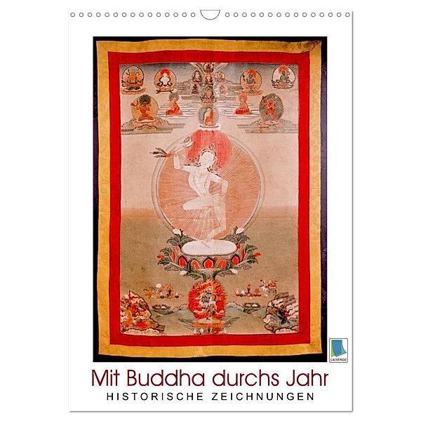 Mit Buddha durchs Jahr: historische Zeichnungen (Wandkalender 2024 DIN A3 hoch), CALVENDO Monatskalender, Calvendo