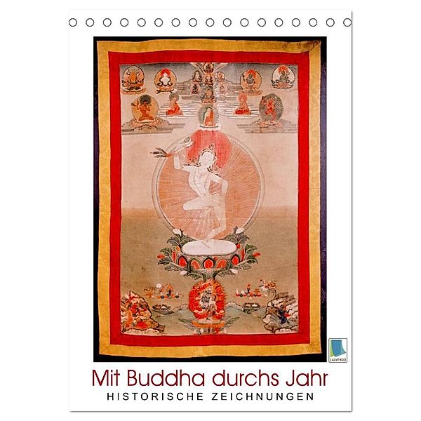 Mit Buddha durchs Jahr: historische Zeichnungen (Tischkalender 2024 DIN A5 hoch), CALVENDO Monatskalender, Calvendo