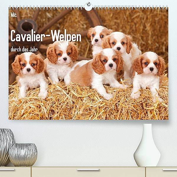 Mit Cavalier-Welpen durch das Jahr (Premium, hochwertiger DIN A2 Wandkalender 2023, Kunstdruck in Hochglanz), Petra Wegner