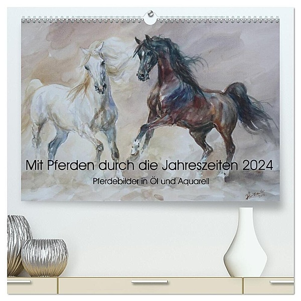 Mit Pferden durch die Jahreszeiten - Pferdebilder in Öl und Aquarell (hochwertiger Premium Wandkalender 2024 DIN A2 quer), Kunstdruck in Hochglanz, Zenon Aniszewski