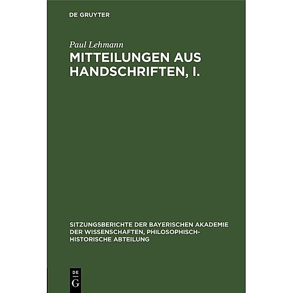 Mitteilungen aus Handschriften, I. / Jahrbuch des Dokumentationsarchivs des österreichischen Widerstandes, Paul Lehmann