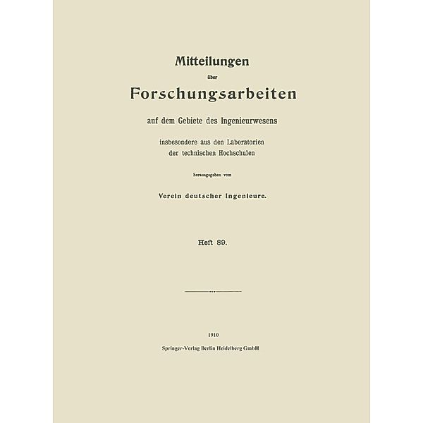 Mitteilungen über Forschungsarbeiten auf dem Gebiete des Ingenieurwesens / Forschungsarbeiten auf dem Gebiete des Ingenieurwesens Bd.89, Wilhelm Nußelt, Heinrich Herbert