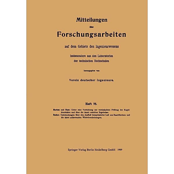 Mitteilungen über Forschungsarbeiten auf dem Gebiete des Ingenieurwesens / Forschungsarbeiten auf dem Gebiete des Ingenieurwesens Bd.75, Adolf Martens, Emil Heyn, Wilhelm Ruckes