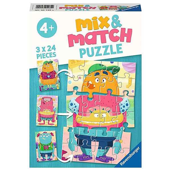 Ravensburger Verlag Mix&Match Puzzle LUSTIGE MONSTER 3x24-teilig