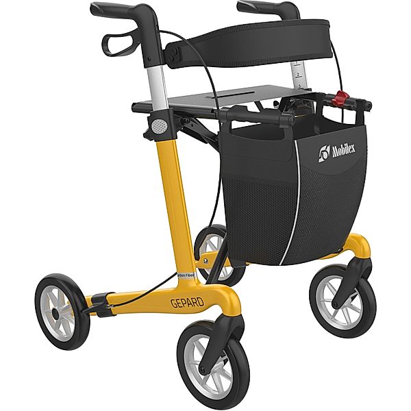 Mobilex Gepard Rollator, Carbon, Softräder, Sitzhöhe 62cm (Farbe: gelb)